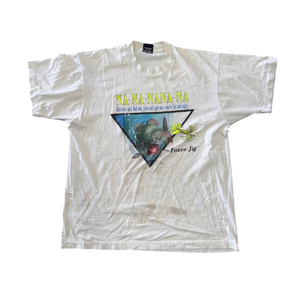Vintage 90s Foxee Jig Fishing T Shirt XL Screen Stars Best USA Single Stitch